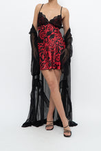 Load image into Gallery viewer, Vintage x Black, Red Floral Back-Tie Satin Mini (S)