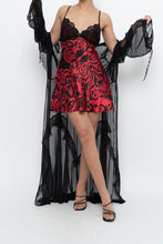 Load image into Gallery viewer, Vintage x Black, Red Floral Back-Tie Satin Mini (S)