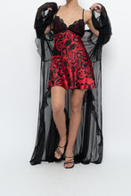 Load image into Gallery viewer, Vintage x Black, Red Floral Back-Tie Satin Mini (S)