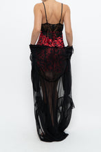 Load image into Gallery viewer, Vintage x Black, Red Floral Back-Tie Satin Mini (S)