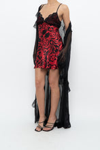 Load image into Gallery viewer, Vintage x Black, Red Floral Back-Tie Satin Mini (S)