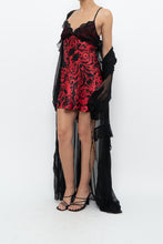 Load image into Gallery viewer, Vintage x Black, Red Floral Back-Tie Satin Mini (S)