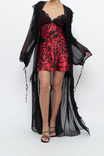 Load image into Gallery viewer, Vintage x Black, Red Floral Back-Tie Satin Mini (S)