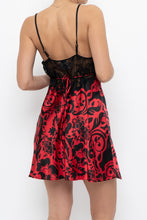 Load image into Gallery viewer, Vintage x Black, Red Floral Back-Tie Satin Mini (S)