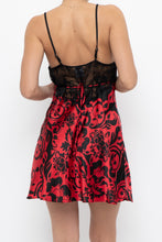 Load image into Gallery viewer, Vintage x Black, Red Floral Back-Tie Satin Mini (S)