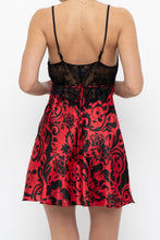 Load image into Gallery viewer, Vintage x Black, Red Floral Back-Tie Satin Mini (S)