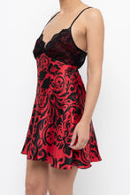 Load image into Gallery viewer, Vintage x Black, Red Floral Back-Tie Satin Mini (S)