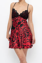 Load image into Gallery viewer, Vintage x Black, Red Floral Back-Tie Satin Mini (S)