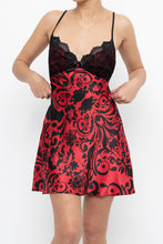 Load image into Gallery viewer, Vintage x Black, Red Floral Back-Tie Satin Mini (S)
