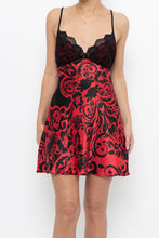 Load image into Gallery viewer, Vintage x Black, Red Floral Back-Tie Satin Mini (S)