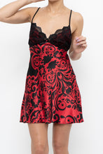 Load image into Gallery viewer, Vintage x Black, Red Floral Back-Tie Satin Mini (S)