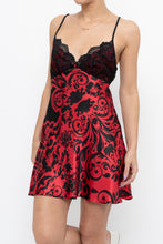 Load image into Gallery viewer, Vintage x Black, Red Floral Back-Tie Satin Mini (S)