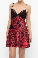 Load image into Gallery viewer, Vintage x Black, Red Floral Back-Tie Satin Mini (S)