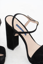 Load image into Gallery viewer, STUART WEITZMAN x Black Suede Platform Heels (8, 8.5)