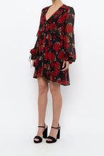 Load image into Gallery viewer, THE KOOPLES x Black, Red Floral Mini Dress (XS, S)