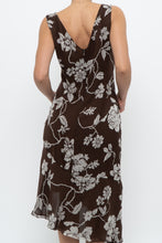 Load image into Gallery viewer, Vintage x Silk Brown Floral Midi Dress (L)
