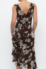 Load image into Gallery viewer, Vintage x Silk Brown Floral Midi Dress (L)