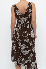 Load image into Gallery viewer, Vintage x Silk Brown Floral Midi Dress (L)