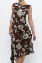 Load image into Gallery viewer, Vintage x Silk Brown Floral Midi Dress (L)
