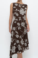 Load image into Gallery viewer, Vintage x Silk Brown Floral Midi Dress (L)