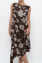 Load image into Gallery viewer, Vintage x Silk Brown Floral Midi Dress (L)