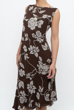 Load image into Gallery viewer, Vintage x Silk Brown Floral Midi Dress (L)
