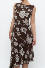 Load image into Gallery viewer, Vintage x Silk Brown Floral Midi Dress (L)