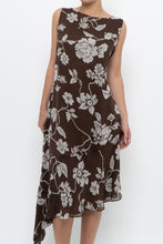 Load image into Gallery viewer, Vintage x Silk Brown Floral Midi Dress (L)
