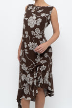 Load image into Gallery viewer, Vintage x Silk Brown Floral Midi Dress (L)