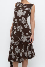 Load image into Gallery viewer, Vintage x Silk Brown Floral Midi Dress (L)