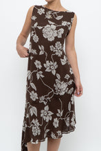 Load image into Gallery viewer, Vintage x Silk Brown Floral Midi Dress (L)