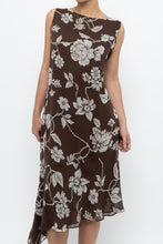 Load image into Gallery viewer, Vintage x Silk Brown Floral Midi Dress (L)