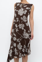 Load image into Gallery viewer, Vintage x Silk Brown Floral Midi Dress (L)