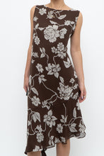 Load image into Gallery viewer, Vintage x Silk Brown Floral Midi Dress (L)