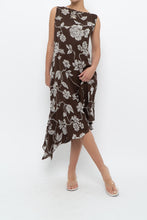 Load image into Gallery viewer, Vintage x Silk Brown Floral Midi Dress (L)