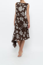 Load image into Gallery viewer, Vintage x Silk Brown Floral Midi Dress (L)