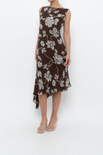 Load image into Gallery viewer, Vintage x Silk Brown Floral Midi Dress (L)