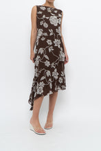 Load image into Gallery viewer, Vintage x Silk Brown Floral Midi Dress (L)