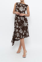 Load image into Gallery viewer, Vintage x Silk Brown Floral Midi Dress (L)