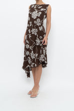 Load image into Gallery viewer, Vintage x Silk Brown Floral Midi Dress (L)