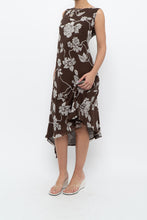 Load image into Gallery viewer, Vintage x Silk Brown Floral Midi Dress (L)