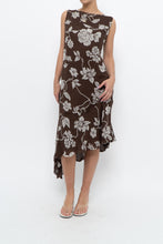 Load image into Gallery viewer, Vintage x Silk Brown Floral Midi Dress (L)