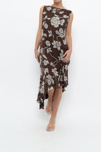Load image into Gallery viewer, Vintage x Silk Brown Floral Midi Dress (L)