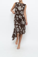 Load image into Gallery viewer, Vintage x Silk Brown Floral Midi Dress (L)