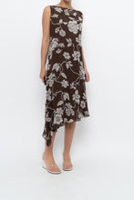 Load image into Gallery viewer, Vintage x Silk Brown Floral Midi Dress (L)