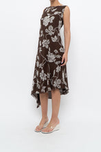 Load image into Gallery viewer, Vintage x Silk Brown Floral Midi Dress (L)