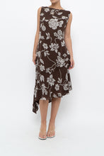Load image into Gallery viewer, Vintage x Silk Brown Floral Midi Dress (L)