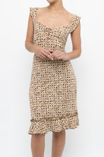 Load image into Gallery viewer, Vintage x Brown, Beige Floral Stretchy Midi Dress (M)