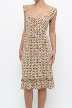Load image into Gallery viewer, Vintage x Brown, Beige Floral Stretchy Midi Dress (M)