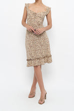 Load image into Gallery viewer, Vintage x Brown, Beige Floral Stretchy Midi Dress (M)